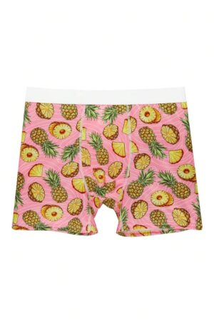 1 Pc Men's Stylish Pineapple Black Sweatpants With Comfortable Soft Mesh Lining And Long-Leg Boxers